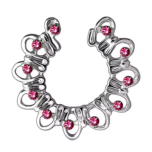 Single floral non-piercing nipple hoop with pink crystal accents.