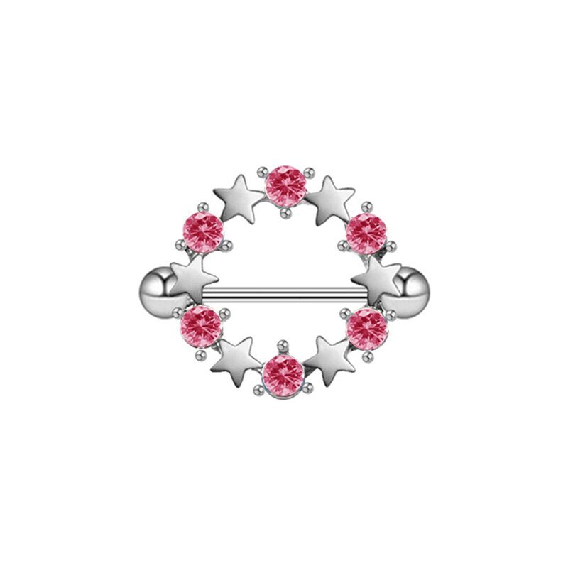 Radiant pink crystal nipple shield featuring a star-studded circular design