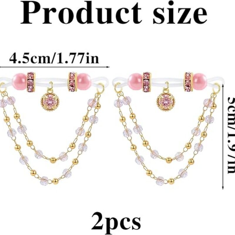 Product dimensions diagram showing 4.5cm width and 5cm length for pair of non-pierced pink dangle nipple rings.