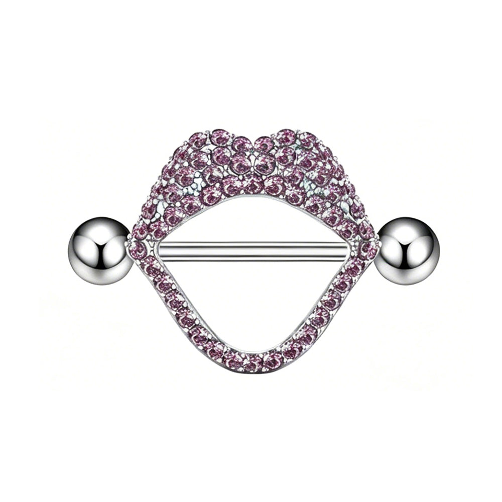 Lavender purple crystal lip nipple shield on white background.