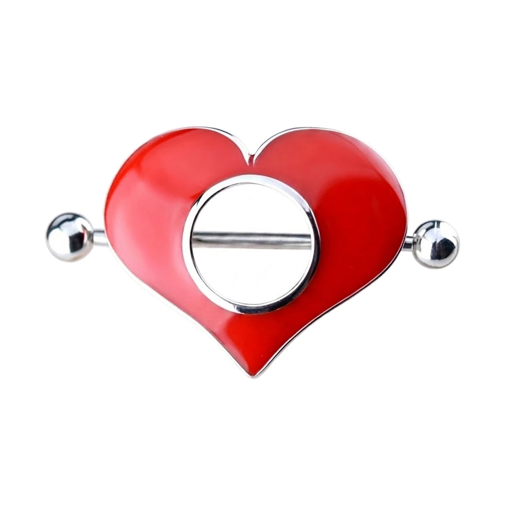 A single vibrant red enamel heart nipple shield ring with a silver-colored straight barbell on a crisp white background, showcasing alt-fashion and Y2K body jewelry design.