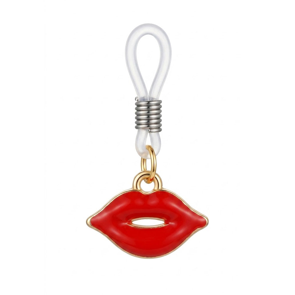 Single adjustable non-piercing nipple ring with a vibrant red lips charm on a white background