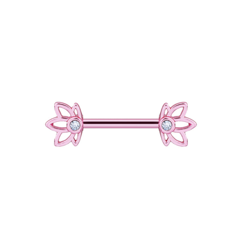 Minimalist rose gold lotus flower nipple barbell with center stone.