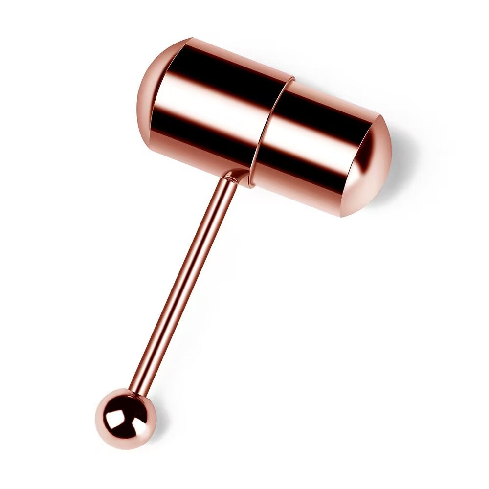 Elegant rose gold vibrating tongue ring barbell with pill top.