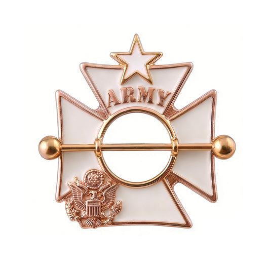 Rose gold and white elegant military cross nipple jewelry.