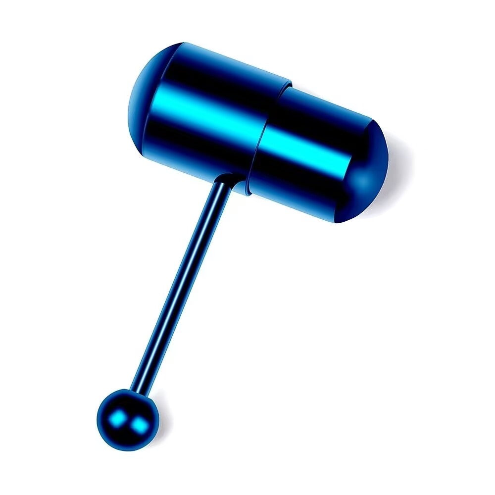 Royal blue vibrating tongue barbell piercing on white background.