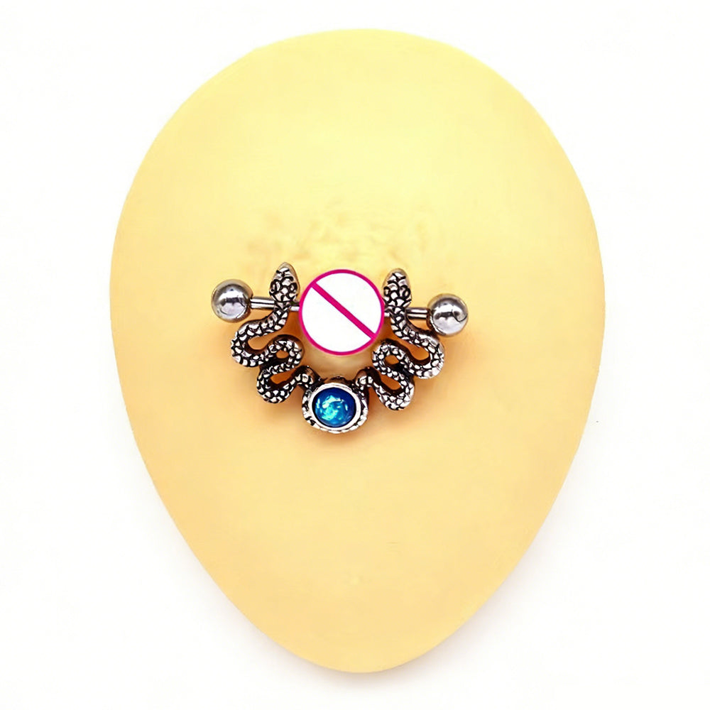 Professional model display of the twin snake opal piercing
