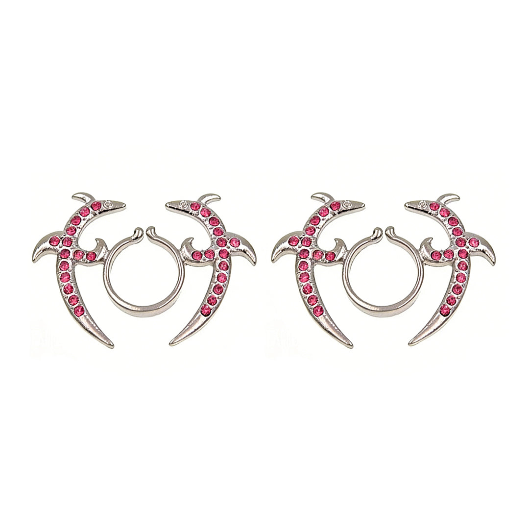 A set of two pink crystal moon-shaped non-piercing nipple clips for intimate body decoration.