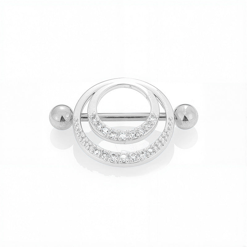 Chic silver double ring nipple piercing jewelry