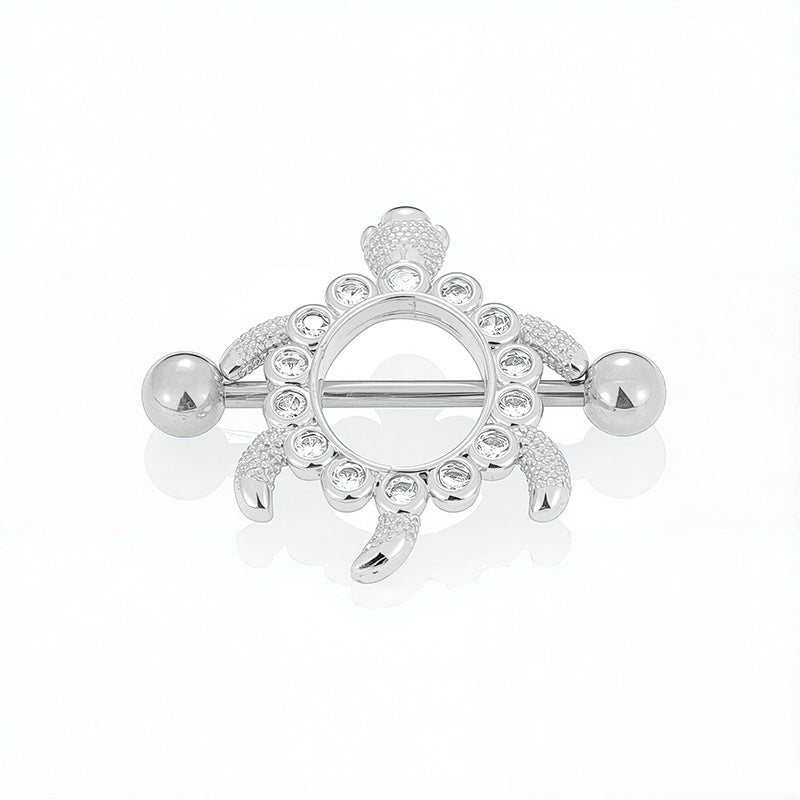 Silver sea turtle decorative nipple shield jewelry
