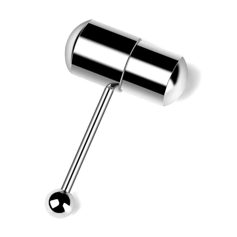 Polished silver vibrating tongue ring with capsule design.