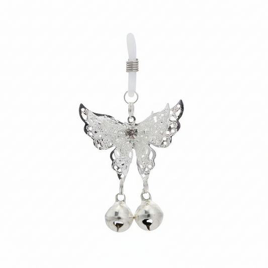 Front view of a single non-pierced butterfly nipple jewelry with an adjustable bead and loop mechanism.