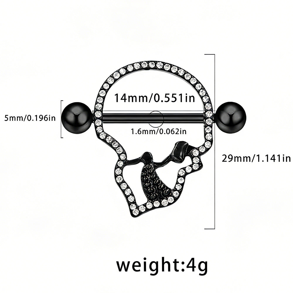 Detailed product specifications for skull piercing jewelry in both millimeters and inches.