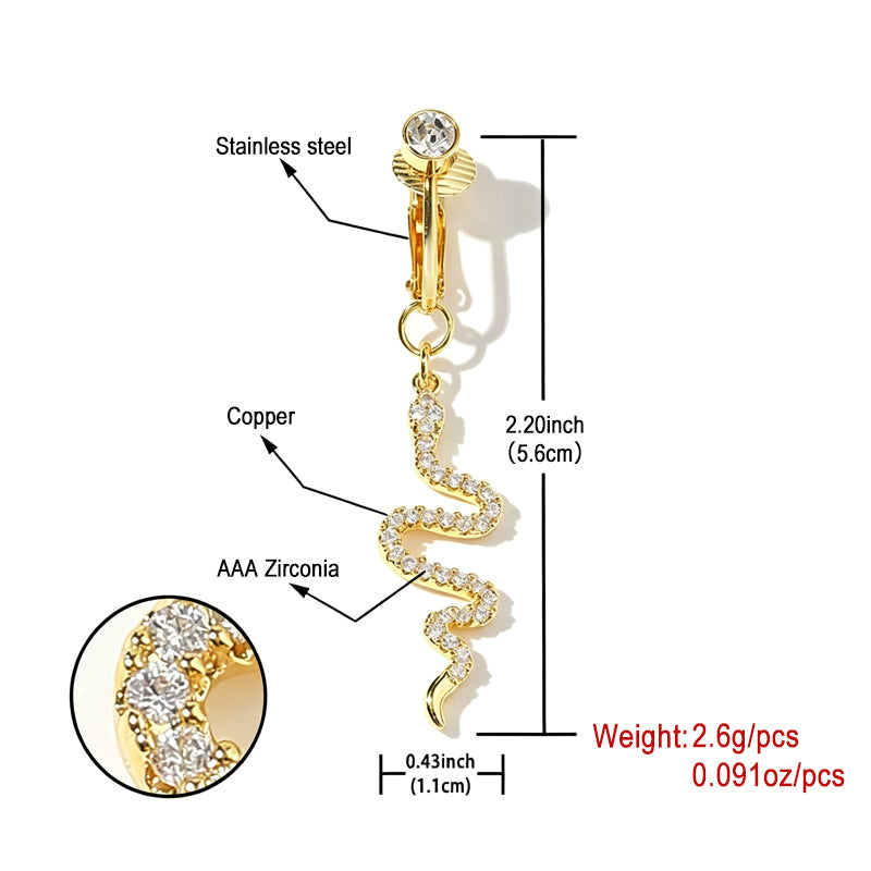 Size chart and dimensions of the non-pierced snake fake belly button ring clip on navel jewelry
