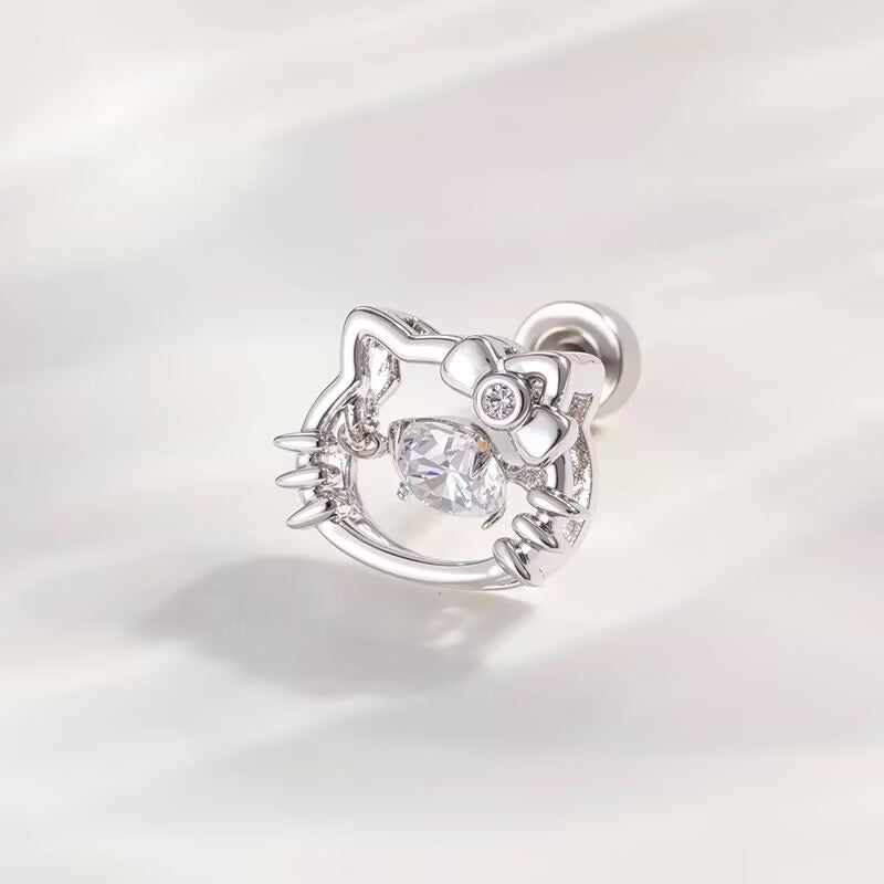 High-definition studio photo of sparkling clear cubic zirconia kitty flat back stud earring