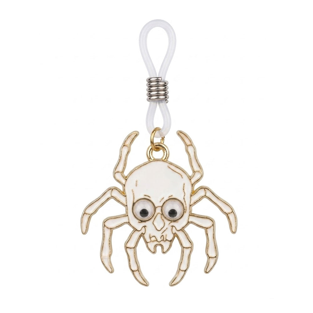 Single gothic white enamel skull spider non-piercing nipple clamp with an adjustable silicone loop and moving googly eyes on a pure white background.