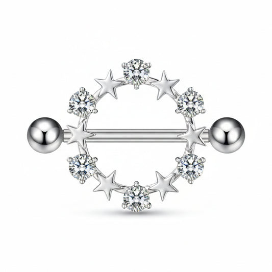 Single silver star halo nipple shield with brilliant white crystals