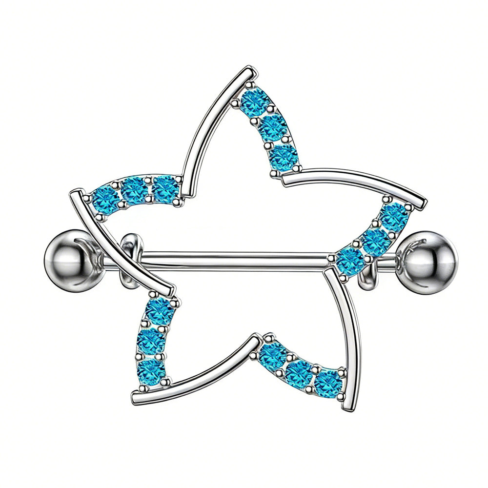 Single silver-tone star nipple shield with vibrant blue crystals on a clean white background.