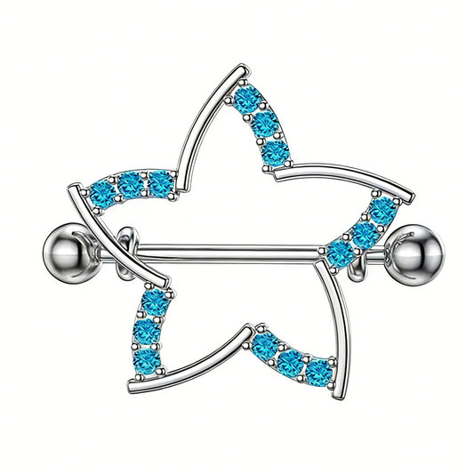 Single silver-tone star nipple shield with vibrant blue crystals on a clean white background.