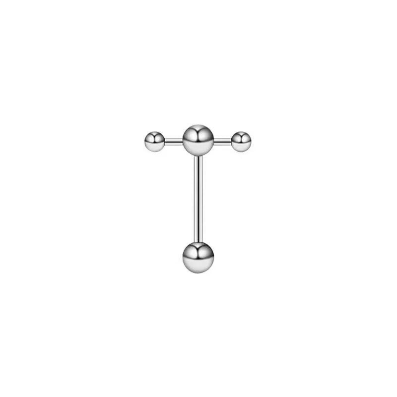 Silver T-shape straight tongue barbell featuring smooth double ball ends on a clean white background
