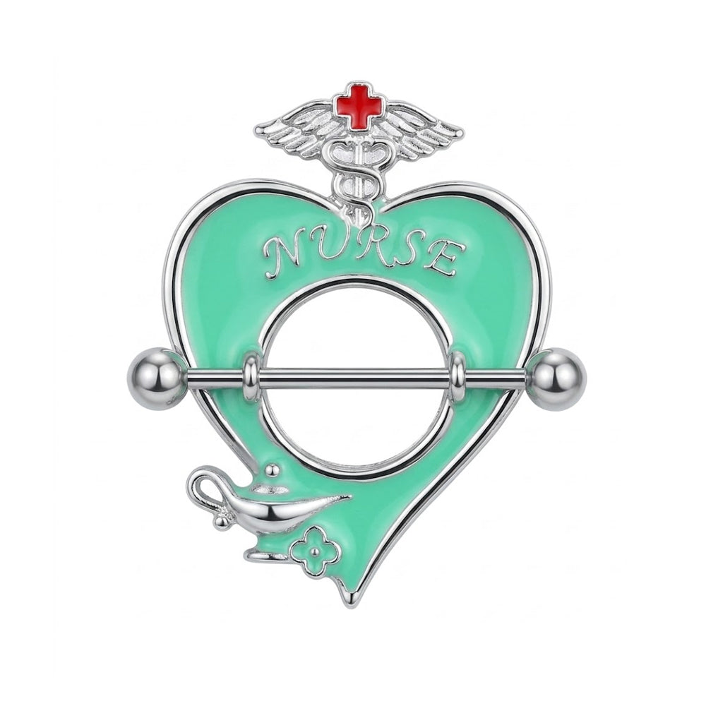 Teal green medical theme nipple shield for nursing professionals.
